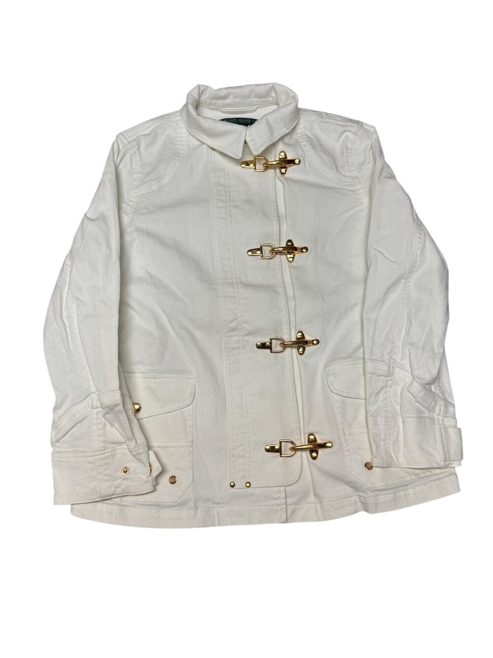 Lauren Jeans Co Jacket Womens XL White Twill Toggle Buckle fireman clasp
